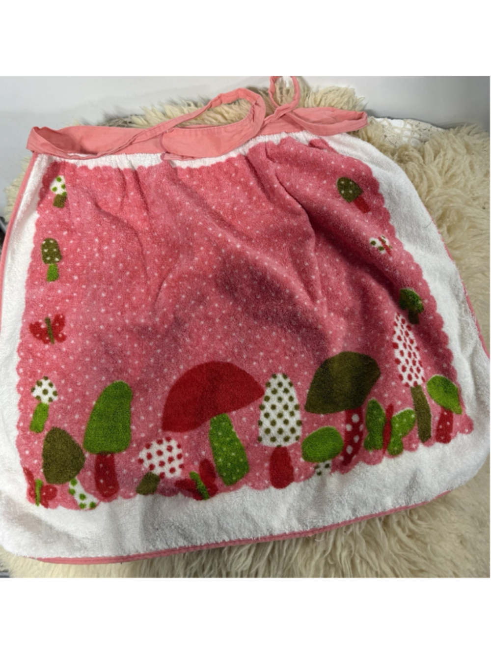 Vintage Pink Terry Cloth Mushroom Apron Forest Fancies Merry Mushroom Cottage - Picture 2 of 7